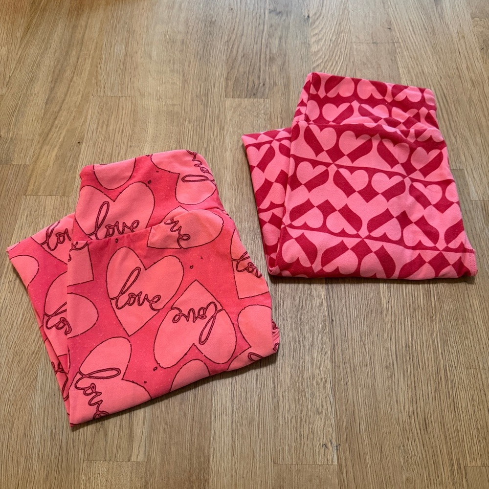 Lularoe ONE SIZE Lot of 2 Pink Red Valentine's Day Leggings